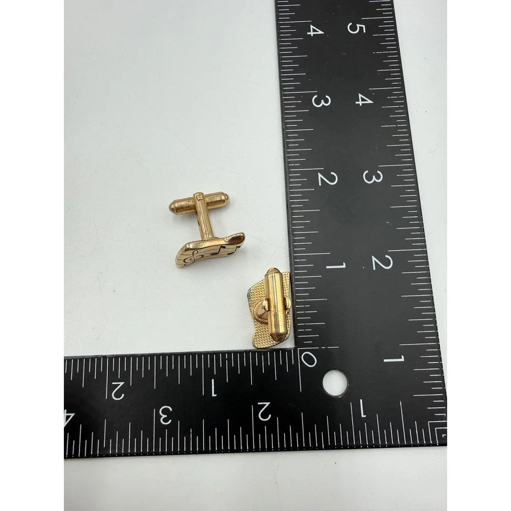 Vintage Hickok Music Note G Clef Gold Tone Cufflinks Musical Staff Toggle Back